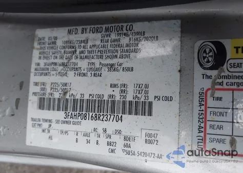 2008 Ford Fusion Sel z USA, uszkodzony, nr VIN 3FAHP08168R237704
